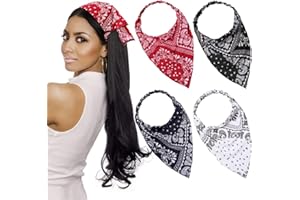 SYHOOD 4 Pieces Elastic Hair Scarf Headband Print Vintage Turban Cotton Headwrap Triangle Kerchief Head Scarf Hair Bandanas for Women Girls