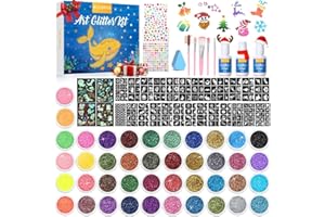 ‎BLEDRAS Bledras Art Glitter Kit, 42 Farben Temporary Glitzertattoos, 210 Schablonen, 370 Strasssteine, 5 Pinsel, 3 Kleber,Glitter Make Up Kit for Birthday Party Halloween Christmas