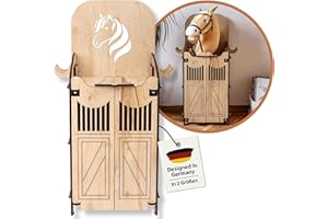 Hoofly Hobby Horse Écurie – Accessoire Pratique avec Portes, Rangement & Crochets/Support Robuste pour Cheval bâton/Box en Bois pour 1 Hobby Horse