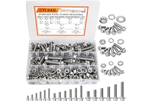 CYLBAQ 248PCS Flanged Hex Bolt and Nut Sets, M6 M8 M10 Flange Hexagon Screws Bolts Nuts, 304 Stainless Steel Nut and Bolt Washer Assortment Kit Set M6-1.0 M8-1.25 M10-1.5