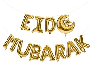 REDSTAR 16" Gold Silver Rose Gold Happy Eid Mubarak Foil Balloons - Metallic Letter Balloons Eid Party Decorations (Gold)