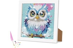 Ainiv Diamond Painting Kit, 5D Diamond Painting Kit con Cornice in Legno, DIY Diamante Painting Bambini Pittura Kit Craft Arts Regalo per Decorazione Della Parete di Casa Bambini (Gufo)