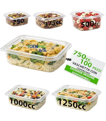 GM 100 Vaschette Quadrate Trasparenti 250cc Con Coperchio Ermetico – PET Monouso – Made In Italy