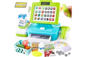 LINFUN KIDS Toy Till Cash Register with Scanner, Childrens Shopping Till Role Play Toys Checkout Kids Play Money Games Gifts for Child Boys Girls 3 4 5 6 Years Old, Green