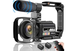 VAHOIALD 4K VideoKamera Camcorder UHD 48MP WiFi IR Nachtsicht Vlogging Kamera, 16X DigitalZoom 3 Zoll 270° drehbarer Touchscreen YouTube Kamera mit Mikrofon, Fernbedienung, Handstabilisator, Gegenlichtblende