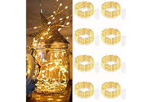 btfarm 8 Pezzi Luci Led a Batteria, 2M 20LED Lucine LED Decorative a Batteria IP65 Impermeabile Mini DIY Stringa Luci Catena Luminos per Interni Natale Matrimoni, Bianco Caldo