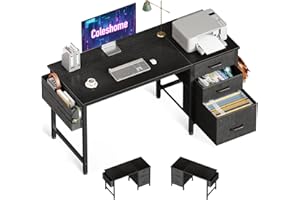 Coleshome Scrivania con 3 Cassetti in Tessuto, Scrivania Salvaspazio con Portacuffie e Borsa Portaoggetti, Scrivania Computer Reversibile per Piccolo Ufficio in Casa (Nero, 120x48cm)