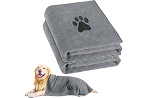 Teouuas 2 Pièces Serviette Chien, 100 x 50 cm Serviette pour Chien, Serviettes Microfibre Absorbante, Séchage Rapide, Serviettes Bain pour Chiens, Chat ou Autres Animaux Domestiques, Gris