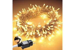 DA LIGHT Łańcuch świetlny LED na zewnątrz, 20 m, 200 diod LED, odporny na warunki atmosferyczne, z wtyczką, oświetlenie bożonarodzeniowe na zewnątrz, ciepła biel, 8 trybów pracy i funkcja timera, na Boże