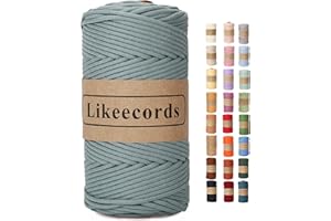 Likeecords Makramee Garn Geflochten 3mm x 100m,100% Natürliches Baumwollschnur Makramee-Schnur, Makramee-Seil, bunte Bastelkordel aus Baumwolle für Taschen, Wandbehänge, Pflanzenaufhänger (Graublau)
