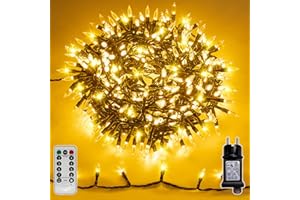 ‎SOAGRC Soagrc Lichterkette Außen 15m 300 LED Warmweiß, IP44 Wasserdicht mit Timer Memory 8 Modi 4 Dimmer Grünem Kabel, Outdoor Lichterkette für Weihnachtsbeleuchtung Außen Garten Balkon Baum Deko