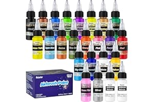 Roizefar Airbrush Farben Set, Airbrush Paint Set 22 Acrylfarben+ 2 Airbrush Verdünner Kombinat Airbrush-Set für DIY, Aquarell, Ölmalerei usw. Schnelltrocknend, undurchsichtig Neon Farbe 20 ml/Dose
