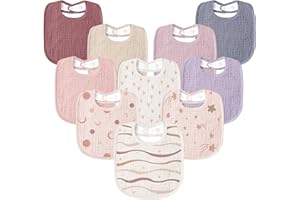 Susurration Muslin Baby Bibs 10Pack Soft Square Adjustable Baby Dribble Bandana Bibs With Adjustable Snaps for Unisex Baby Girls & Boys