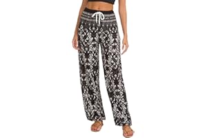 EXCHIC Mujer Cintura Elástica Boho Pantalones Haram Playa Casual Hippie Pantalón con Bolsillos