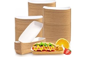 Lyellfe 200 Pack Paper Food Boats, Heavy Duty Hot Dog Tray, Grease Resistant 3 Lb Kraft Take Out Paperboard Tray for Festival, Carnival, Concession Stand, Fries, Chicken Tenders