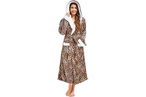 AMYTIS LINGERIE Bademantel Damen Flauschig mit Kapuze Lang Warm Bademäntel für Damen 100% Flanell Kuschelige Morgenmantel Fleece Robe