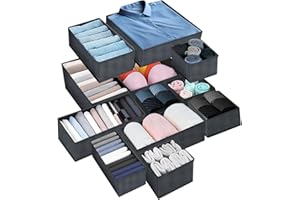 NINGESHOP 13 Pcs Boites de Rangement, Boite Organisateur Tiroir,Boite Rangement Vetement en Non-tissé, Ouvertes de Organisateur Armoire, Pliable et Respirant(Gris)