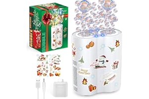 P PANACARE PANACARE Macchina automatica per bolle Christmas Bubble Maker 20000+/Min, Soffiatore per bolle 26 fori/Illuminazione/Soluzione per bolle da 240 ml/Feste, Natale, Matrimonio, Regali di compleanno