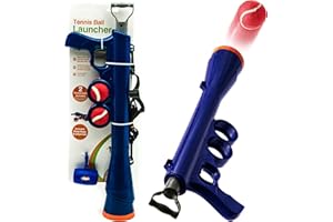 PETOPEDIA Lanciatore di palline per cani da 60 cm lungo per cani con 2 palline per cani, cinghia e sacchetti, per cani e palle da tennis per cani con presa forte (blu, pistola)