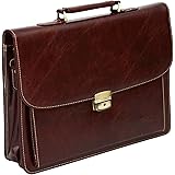 Lombard PU Faux Leather Business Bag - Flapover Opening - Brown