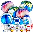 Prasacco 7 Pieces Large Space Balloons, Planet Astronaut Rocket Earth Balloon Kid Party Balloons Outer Space Galaxy Balloon Space Themed Party Decoration for Galaxy Birthday Party Photo Booth