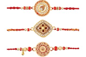 EXIMIOUS INDIA Set of 3 Pendant Rakhi for Brother Red Color Designer Handmade Raksha Bandhan Rakhi