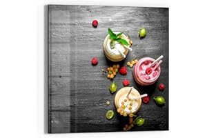 DEQORI Tableau magnétique en verre - 30 x 30 cm - Motif smoothies sur ardoise - Tableau mémo en verre - Avec aimants, stylo et chiffon pour cuisine et bureau - Tableau magnétique et inscriptible