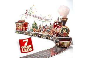 Puzzle 3D Train de NoëL avec Lumières et Sons Colorés Décoration de Noël Jouets Uniques de Train de Maison Cadeaux de Noël Jeu Familial de Noël pour Enfants, 218 Pièces