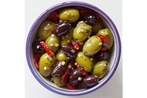 THE REAL OLIVE Real Olive Co – ‘Garlic, Pepper & Mustard Seed Olives’ (Net 1kg). Deli Fresh Mixed Pitted Olives. Cold-Pressed Oil.