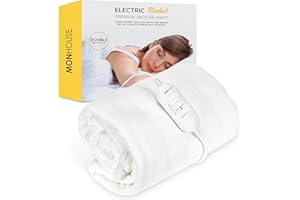 MONHOUSE Premium Soft Fleece Electric Blanket - Heated Under Blanket - Heated Mattress Cover - Detachable Controller & Machine Washable - 3 Heat Settings - Double 120x135cm - White