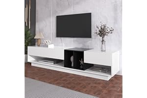 Ctastay Mobile TV Lucido 190x40x34cm, con 3 Cassetti e 4 Scomparti/Mobile Basso/Mobile Contenitore/Mobile da Soggiorno/Mobile Angolare in Colore Clash Bianco e Nero.