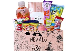 NEVALU Japo Box NEVALÜ. Caja Anime de Productos Asiáticos para Regalar. Snacks Dulces, Salados, Bebidas y Gominolas.