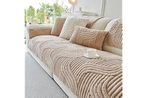 tianxinbaobei Non Slip Sofa Covers Washable and Durable, Waterproof Sofa Cover 2 Seater, Faux Fur Plush Couch Cover for Dogs, Pets(Khaki/36 x63/Loveseat Sofa Cover)