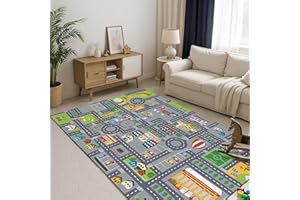 WAARIUQ Car Mat for Children, Toy Car Play Mat with Road Design, 50 x 80 cm Soft and Durable Car Rug for Kids, Ideal for Indoor Playroom and Classroom Activities