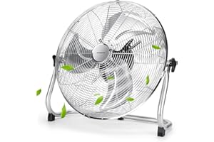Aigostar Ventilateur Industriel sur Pied 51 cm,3 Pales Métalliques,3 Vitesses,Ventilateur Puissant de 100W,Oscillation 135°,Design Métal Chromé-Clover