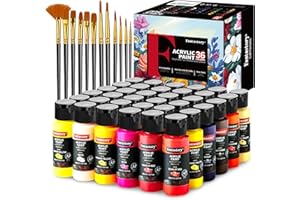 Fantastory Acrylfarben Set mit 60mlx36 klassische Acrylic Paint,12 Pinseln;wasserfest,hohe Lichtechtheit,ungiftig;für Leinwand,Holz,Keramik,Modelle,Stoffe;Maler,Erwachsene,Kinder[ProfessionelleSerie]