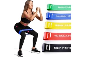 FNG8 Bande Elastique Musculation (Lot de 5) - Bande de Resistance Fitness 5 Niveaux - Élastique Musculation en Latex Doux + Exercices Imprimés en Français - Sport, Rééducation, Crossfit Homme & Femme