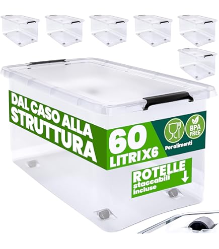 Contenitore Organizer Con Rotelle CASARIA 120L - Box Plastica Trasparente Con Coperchio, Per Cambio Stagione
