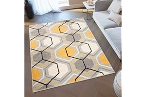 TAPISO Lazur Alfombra de Pelo Corto Resistente Diseño Moderno Negro Amarillo Crema Gris Alfombra de Salón Dormitorio Habitación Infantil Juvenil Oeko-Tex 180 x 260 cm