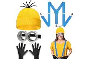 WEARXI Karneval Kostüm Damen, 3/4/6PC Gelbes Kleidung Set, Fasching Kostüm Damen Erwachsene Karnevalskostüm für Party Cosplay für Herren Kinder, Mütze Brille Hosenträger Handschuhe