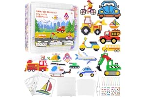 Homgaty Fuse Beads for Kids Craft Art - 5000PCS 5mm Iron Bead 16 Patterns Fusebead Melty Fusion Colored Arts and Crafts Set for Boys Girls Age 4 5 6 7 8 9 10 11 12 Year Old (Transportation)