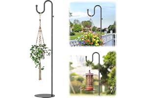 SAFFRUFF 188cm (6'2") Shepherds Hook Stand: Hanging Wind Chimes, Bird Feeders, Plants, Lanterns and Wreath, Adjustable Free Standing Pole Holder with Heavy Duty Base for Indoor & Outdoor, Holds Up to 9KG