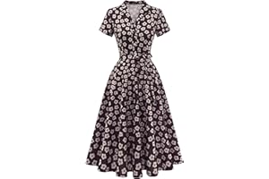 Wedtrend Damska sukienka herbaciana w stylu vintage, z krótkim rękawem, koktajlowa, na imprezę, do pracy, kościoła, na co dzień