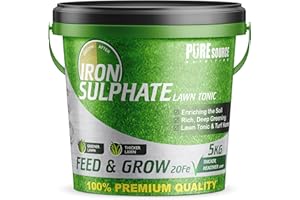 PURE SOURCE NUTRITION PSN 5KG PREMIUM Iron Sulphate (Makes up to 2500L When Diluted & Covers up to 2500m2) Pure Lawn Tonic Ferrous Sulphate of Iron Lawn Conditioner and Turf Hardener Dry Powder easily soluble in water