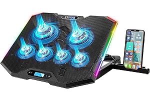 ‎EMPIRE GAMING EMPIRE GAMING - Guardian S-C100 chłodziarka do laptopa RGB dla graczy – 6 wentylatorów – kontroler LCD – 5 ustawień wysokości – kompatybilna z 12 do 17 cali – zdejmowany uchwyt na smartfon