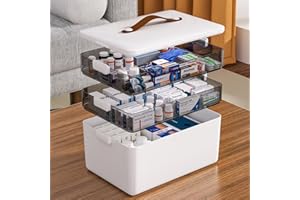 MOPUP 3-Schichtige medikamenten aufbewahrung, Arzneimittelaufbewahrungsbox mit hoher Kapazität (34 x 22 x 25,5 cm) – mit Griff und entfernbaren Fächern, geeignet für Familie, Büro, Schule und Reise