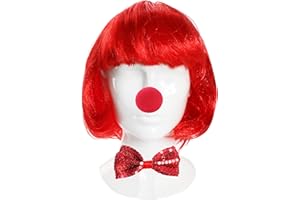 I LOVE FANCY DRESS Red Nose Fancy Dress Set - Sponge Nose, Short Bob Wig and adjustable Sequin Bow Tie - Novelty Clown Costume - Supporters Gear