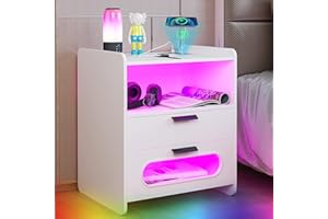 ‎FIGBIRD Figbird RGB LED Nachttisch mit Kabellose Ladestation und 1 USB & 1 Type-C Anschlüssen, Nachtschrank mit 24 Einstellbarer Lichtfarben, Einstellbarer Leuchtdichte und Bewegungssensor