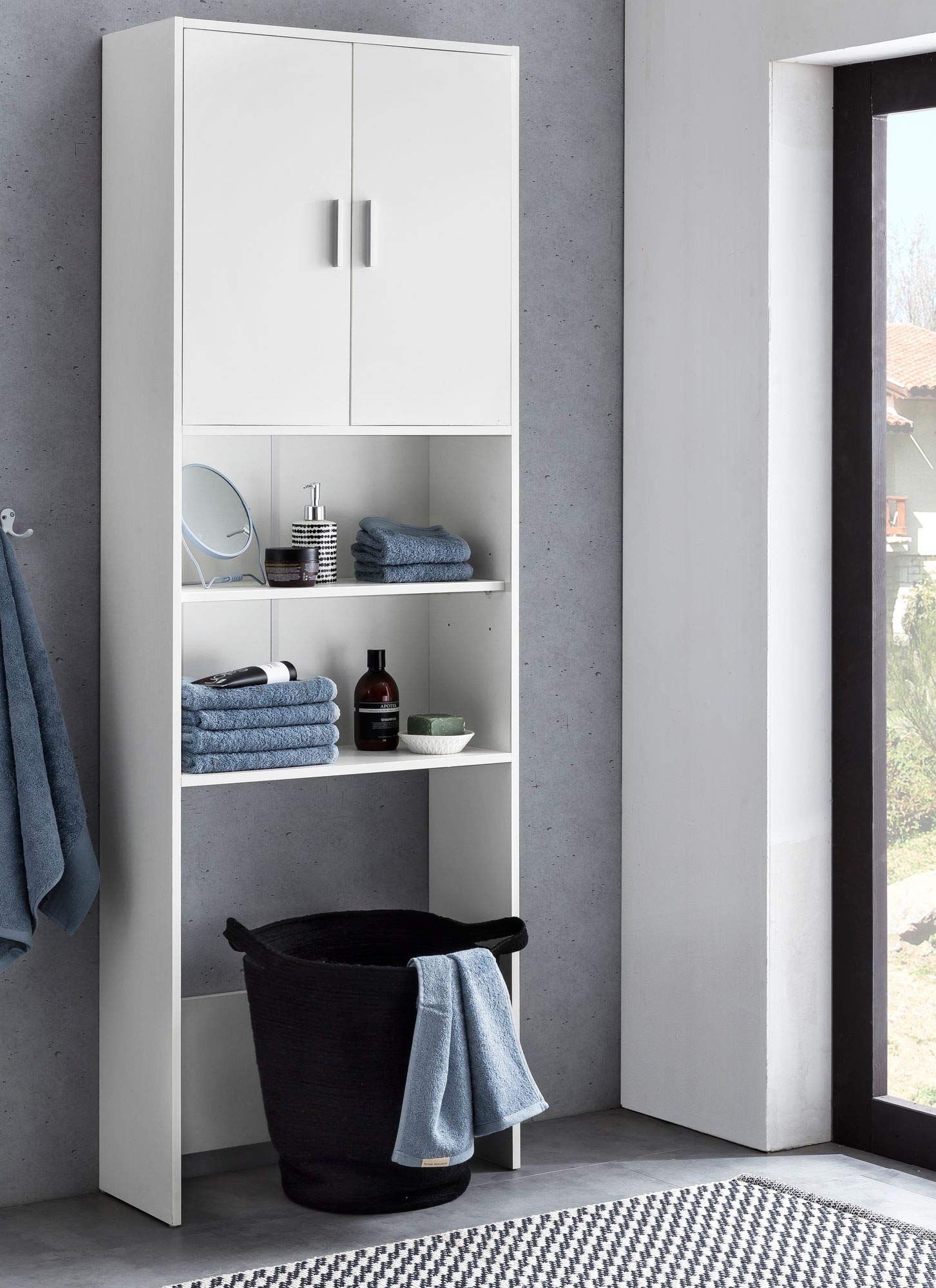 FineBuy-Waschmaschinenschrank-190-x-64-cm-Wei-Waschmaschinen-berbau-mit-2-Tren-Badregal-2-Ablagen-Hochschrank-Badezimmerschrank-ber-WCToilette