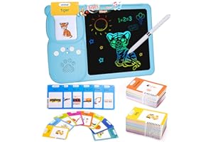 UUEMB 510 Words Talking Flash Cards with LCD Writing Tablet for 2 3 4 5 6 7 Year Old Boys and Girls Kids, Toddlers Learning Educational, Autism Sensory Toy for Autistic Children, Blue